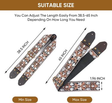 Гітарний ремінь Jacquard з вишивкою з бавовни та шкіряними кінцями для акустичної гітари (Gs-75-4 Retro Jacquard)