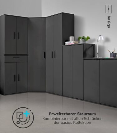 Multi-purpose cabinet 60cm wide with drawers 'The Practical', small office cabinet or filing cabinet, also as a shoe cabinet or storage cabinet in 60x90x34 cm (W/H/D) in White (Height 90CM, Anthracite Black)