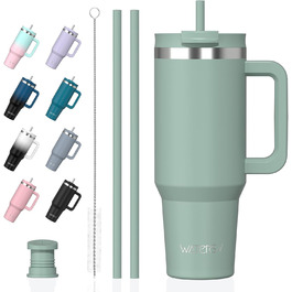 Термокружка WATERSY 1.2L з 2 трубочками, витокозахисний термос для кави To Go, вакуумна ізоляція, без BPA, ретро-зелений