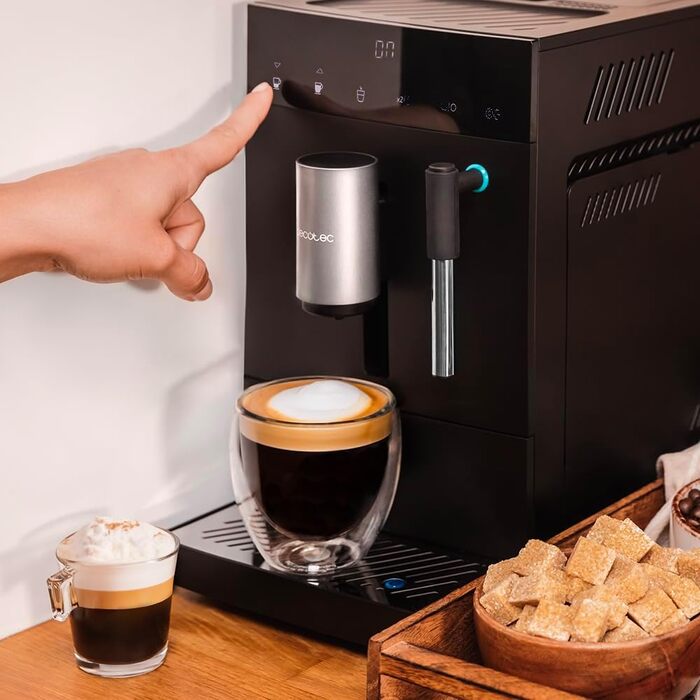 Суперавтоматична кавомашина Cecotec Cumbia Cremmaet Compact Steam 1350 Вт, 19 бар, термоблок, 5 рівнів помелу, самочистка, парогенератор, персоналізація кави