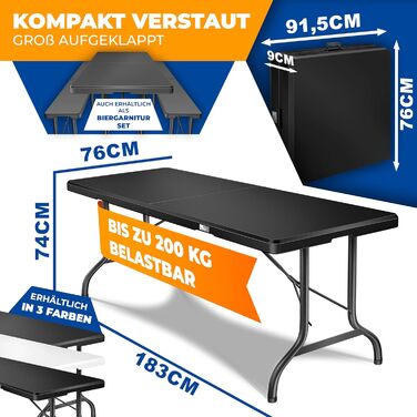Складний стіл KESSER Buffettisch 183x76 см для кемпінгу, саду, тераси, балкону. Анодований алюміній, 6 осіб, з чохлом та ручкою для транспортування, антрацит
