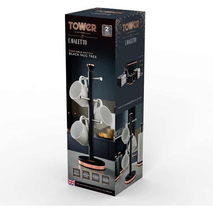 Tower T826132PNK Cavaletto Beaker Stand with Stainless Steel Stoppers, Soft Base, Marshmallow Pink and Roségold (Black and Rose Gold)