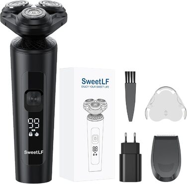 Електричний чоловічий бритва SweetLF з прецизійним тримером, мокрий/сухий, 5D ротаційний, перезаряджуваний, з блокуванням від перенесення, бездротовий (чорний)