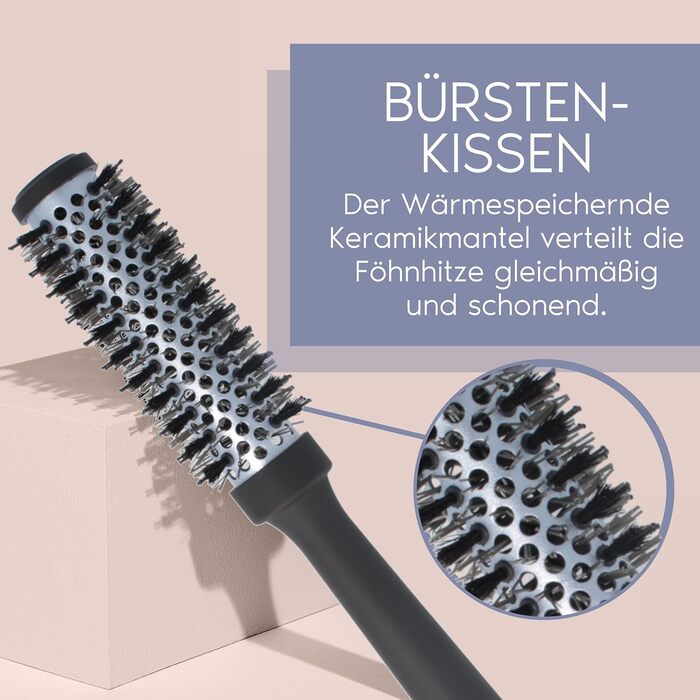 Пензлик для волосся PARSA Beauty Professional з активними компонентами – для випрямлення та догляду за волоссям. Підходить для кучерявого та довгого волосся (кругла щітка 25 мм, Лотос + цинк)