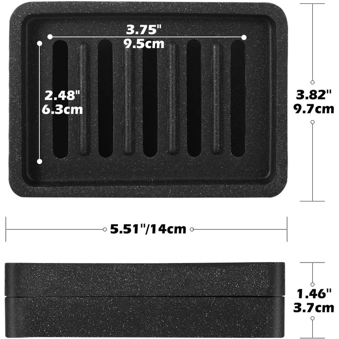 Підставка для мила Luxspire з двошаровим покриттям, чорний колір, з текстурою гальки, швидковисихаюча, для кухні, ванної кімнати, душу