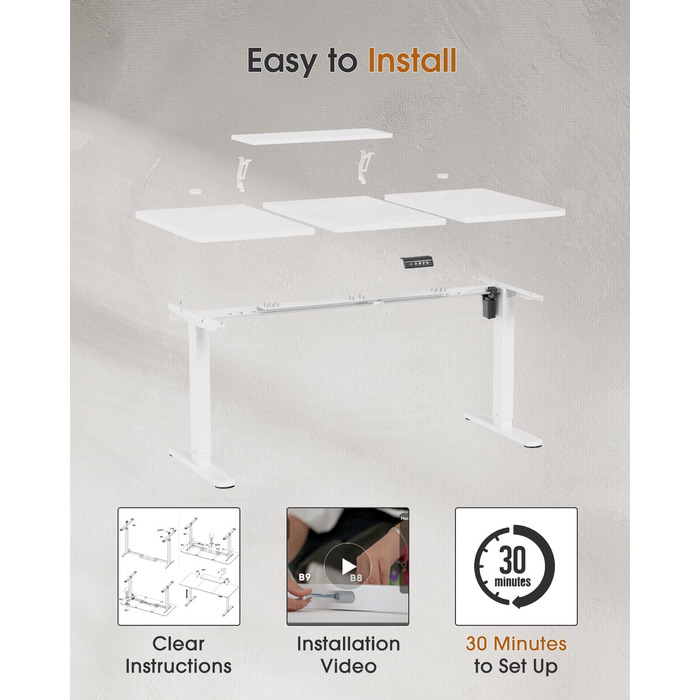 TriumphKey Adjustable Height Standing Desk with Monitor Stand - Electric Ergonomic Desk, 120x60cm White