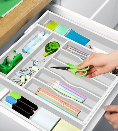 Органайзер для столових приладів ROYAL CRAFT WOOD з бамбука, 9 відділень (20x17.5 см), білий - тримач для ложок, виделок, ножів та кухонного приладдя