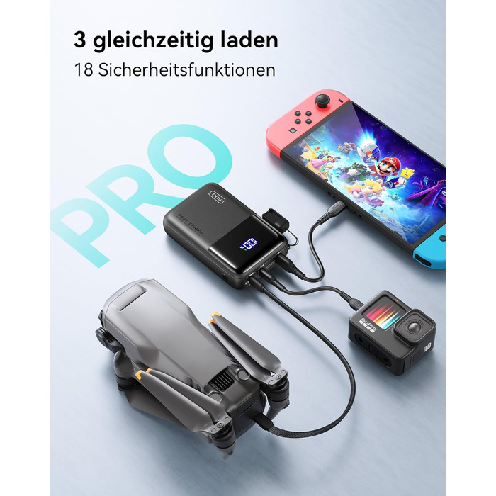 Портативний зарядний акумулятор INIU 100W 25000mAh з USB-C, для ноутбуків, телефонів, iPad, DJI, iPhone, в похід, у подорож, чорний