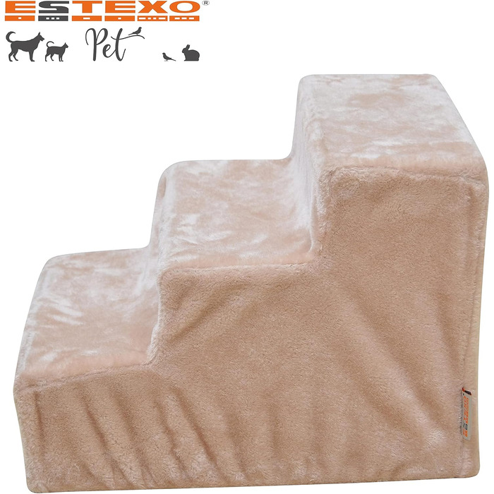 Сходинки для тварин ESTEXO: сходи для собак та котів, 3 сходи, плюшевий чохол, бежевий колір