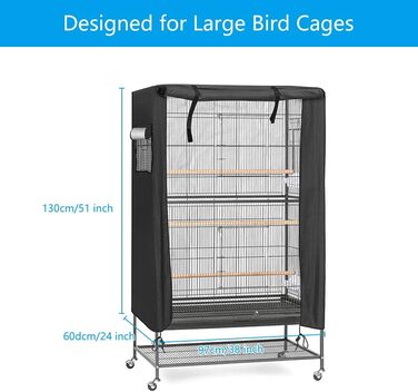 LINGSFIRE Bird Cage Cover, 97 x 60 x 130cm Waterproof Large Bird Cage Cover, Washable Parrot Cage Cover, Windproof and Dustproof Night Cover for Parrot Cage
