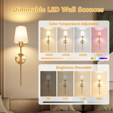 Настінна LED-лампа Dehobo з USB-зарядкою, регульована яскравість, бездротове підсвічування, 3000K-6000K, 12 кольорів RGB, пульт дистанційного керування для спальні, вітальні, коридору, нічника (кругла, золота)