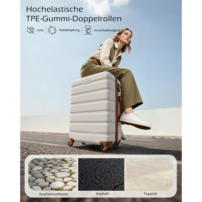 Валіза COOLIFE з жорстким корпусом, тріляк, ручна валіза з TSA-замком та 4 колесами (білий/коричневий, велика валіза)