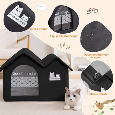 Зручне котяче будиночок ALLSOPETS для вулиці: водонепроникне собаче житло, тепле ізольоване притулок для тварин з подвійним дахом (чорний)