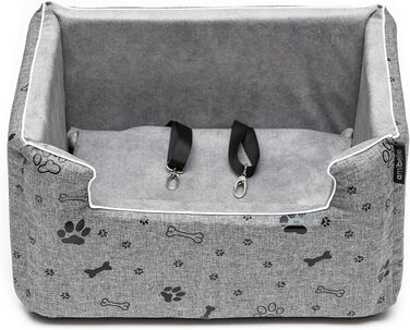 Автокрісло для собак Boutique Zoo | Зручне автокрісло для собак, котів та інших тварин | Для заднього сидіння або пасажирського сидіння | Автоматичне ліжко/сумка для собак | Поліестер, штучна замша | Колір: | Розміри: (L (57x50 см), Сірий / Чорний)