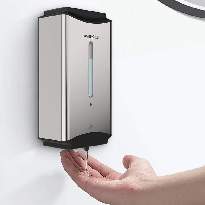 AIKE Automatic Stainless Steel Soap Dispenser, 1100ml - Commercial Wall Mount Soap Dispenser with Window, AK1206 Brushed Stainless Steel