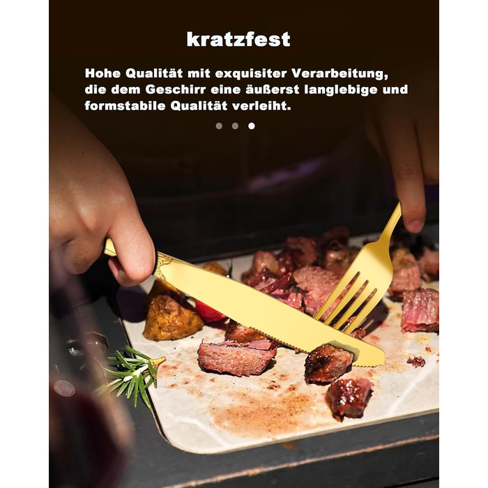 Набір столових приборів Retro Gold на 6 осіб, 24 предмети, нержавіюча сталь, античний бароковий дизайн, золотий колір