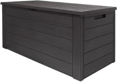 Скриня для зберігання Casaria 280 л, антрацит, захист від УФ, деревна фактура, для подушок, балкона, тераси, зимового саду