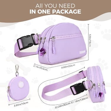 Сумка для дресирування собак Leckerlibeutel, з невеликим кишеньковим мішечком, вбудованим диспенсером для пакетів та тримачем для собачих екскрементів, кремового кольору (лавандовий)