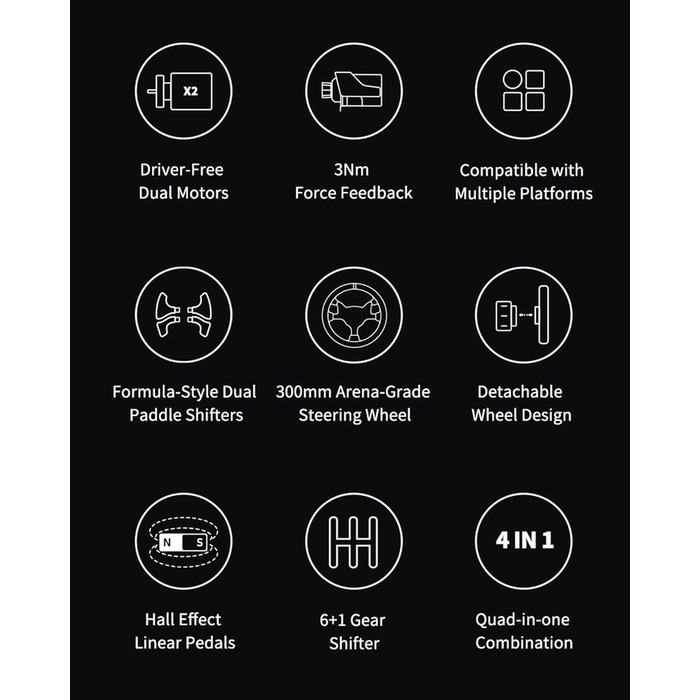 PXN V99 Руль для гонок з педалями та перемикачем передач, 3NM Force Feedback, сумісний з Xbox One, Xbox Series X/S, PC, PS4