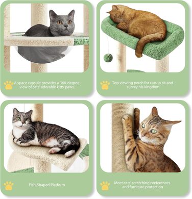 Yaheetech Cat Tree, Ocean Design Cat Tree, Cat Scratching Post, with Platform Space Capsule Sisal Posts, Stable Cat Climbing Tree, (Green/Beige)