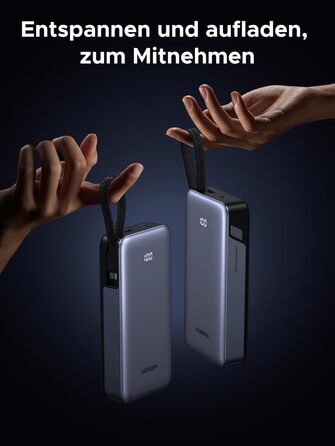 Power Bank UGREEN 20000mAh 45W з USB-C кабелем та швидкою зарядкою PD, сумісний з iPhone, iPad, Samsung Galaxy, ноутбуками
