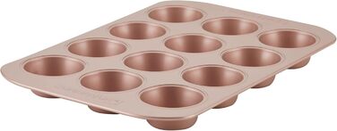 Farberware 47776 Nonstick 12-Cup Muffin Pan, Rose Gold/Red