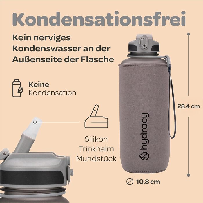 Пляшка для води Hydracy з соломинкою та мітками часу 2л - Сріблясто-сіра - BPA-free, спортивна, герметична