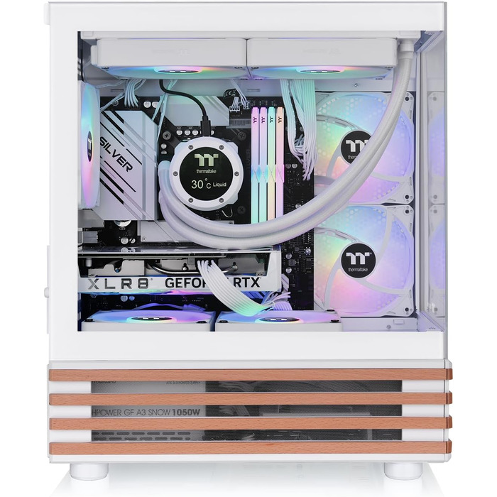 Корпус Thermaltake TG ARGB Micro-Tower з темперованим склом, 3 вентилятори ARGB, підтримка водяного охолодження 240/280мм, білий (View 170 Wood, Snow)