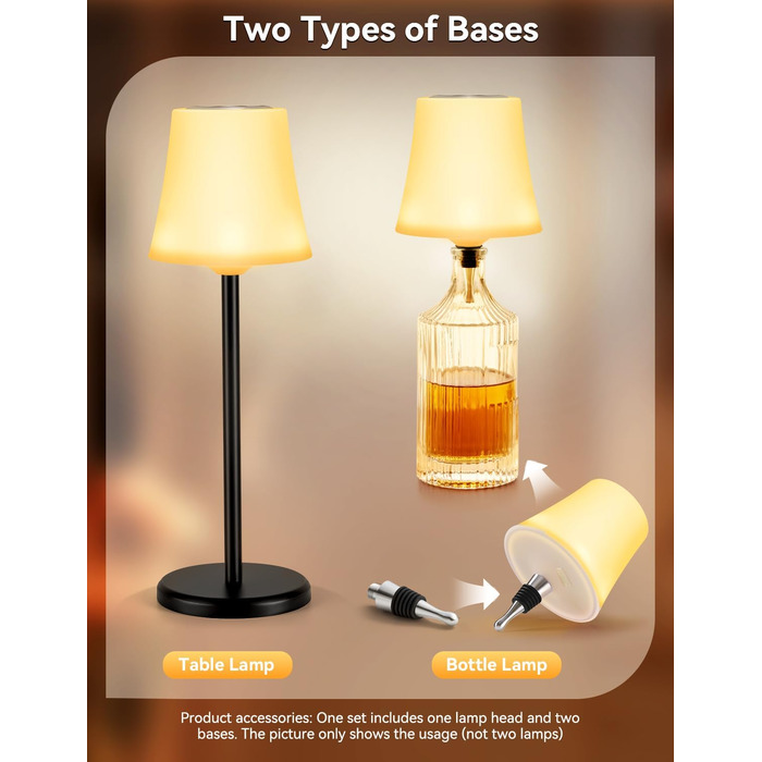 LED настільна лампа акумуляторна 2 шт, біла, IP54, диммування, сенсорне управління, для ресторанів, спальні