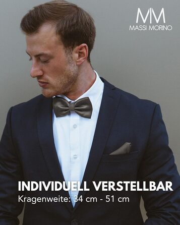 Комплект метелик Massi Morino з нагрудною хустинкою для чоловіків, антрацит - метелик на весілля, регульована петля