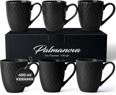 MIAMI – 6 x 400 ml – Coffee Cup Set/Mugs – Modern Matte Ceramic Cup – Large Coffee Cup – Palmanova Collection (Black)