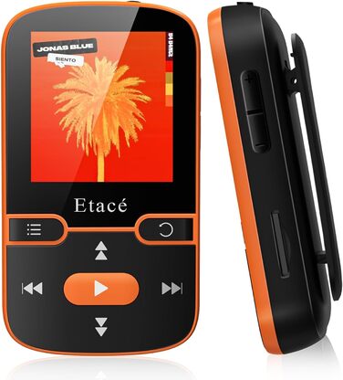 MP3 плеєр Bluetooth 5.3 Orange: Спорт, 16GB, Радіо, E-Book, Крокомір, Запис голосу, MicroSD до 128GB