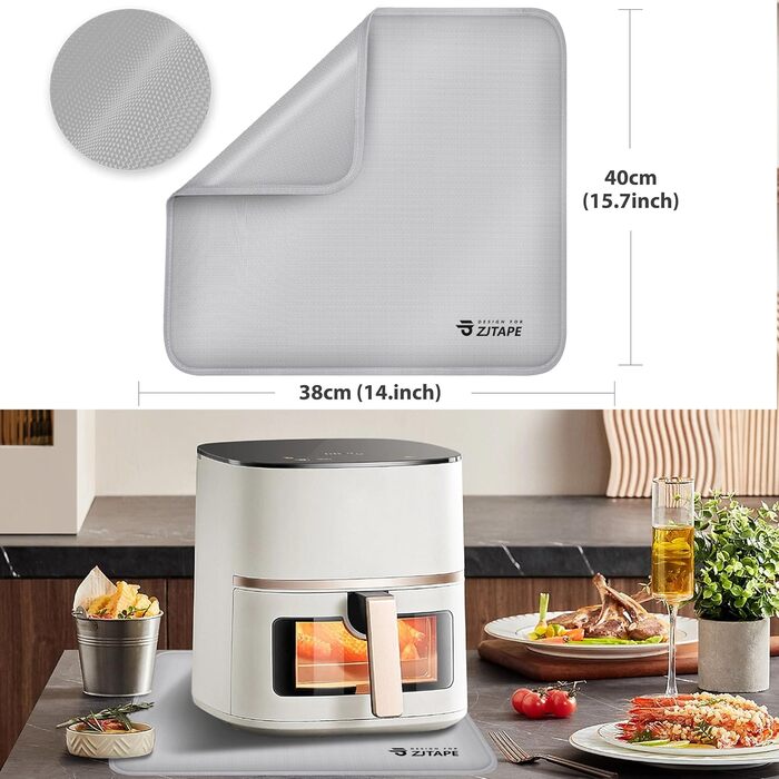 Термостійкий килимок для захисту від нагрівання 60x40 см. Стійкий до вогню, силіконовий килимок для кухонних стільниць, фритюрниць, кавоварок. Нековзкий та водонепроникний (40 см x 38 см, срібний)