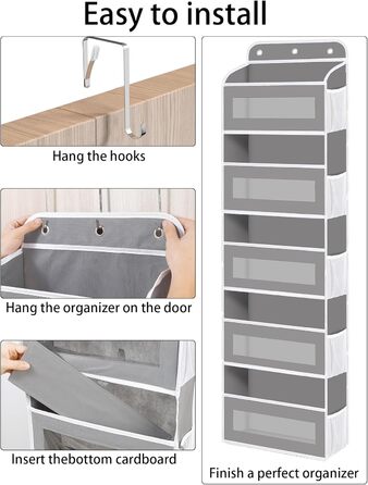 Органайзер для дверей з 5 відділеннями, настінна полиця з прозорими віконцями для підгузників, іграшок, кемпінгу, ванної кімнати, спальні (1 шт, світло-сірий)