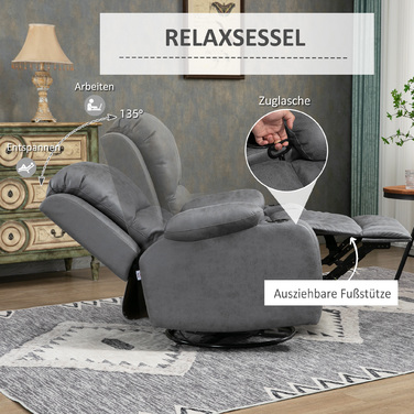 HOMCOM Electric Recliner Chair with Rocking and Reclining Function, TV Recliner with Reclining Function, Cup Holder, Grey