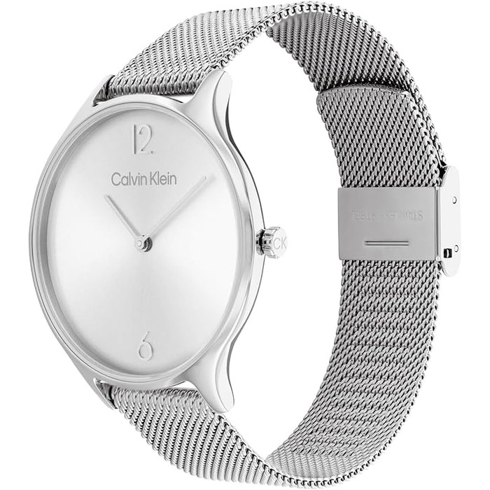 Жіночий аналоговий кварцовий годинник Calvin Klein Timeless Mesh 38мм, сріблястий, зі сталевим плетеним або шкіряним ремінцем