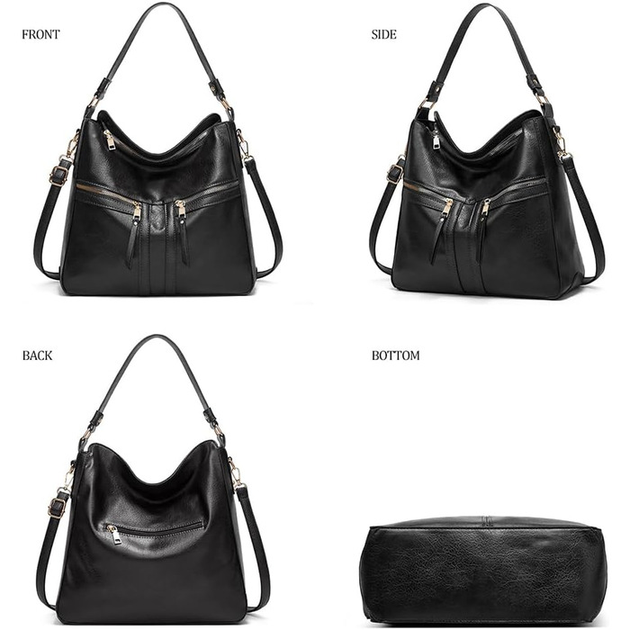 Сумка жіноча шкіряна (PU шкіра) через плече, шопер, елегантна сумка-тоут, чорна (2448)