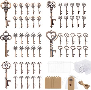 50-Piece Bottle Opener Favors, Clear Bag, Wedding Favors, Antique Rustic Party Decoration (Bronze)