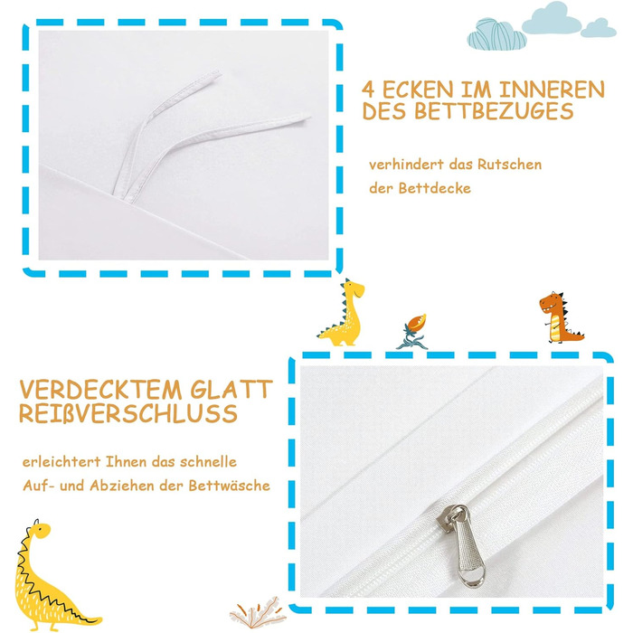 Комплект постільної білизни для ліжечка DJDEA для хлопчиків з динозаврами, 100x135 см, мікрофібра, 2 шт. (простирадло 100x135 см + наволочка 40x60 см)
