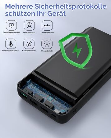 Повербанк Power Bank 60000mAh з швидкою зарядкою 22.5W, зовнішній акумулятор USB-C, 4 виходи та 2 входи, LED-дисплей, чорний