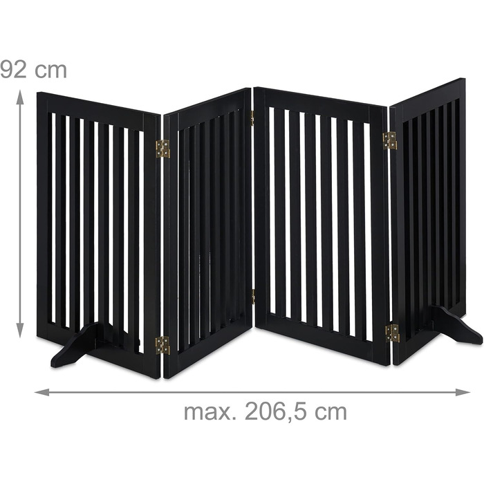 Relaxdays Adjustable Folding Pet Gate - 4 Panel, Black MDF - 92 x 206.5 cm