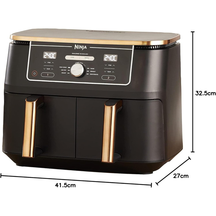 Ninja Foodi MAX Dual Zone Air Fryer - 9.5L, 6-in-1, Copper/Black - AF400EUCP