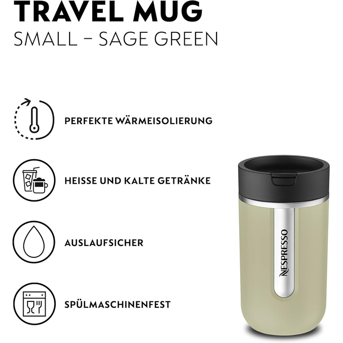 Термокружка Nespresso Travel Mug Small Sage Green 300 мл - для кави, чаю, матча, з кришкою, нержавіюча сталь