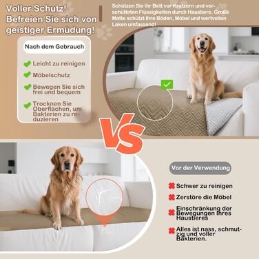 Водонепроникний килимок для собак Gyuro, двосторонній, міцний, для дивану та ліжка, прання дозволено, для собак та котів (Темно-хакі + Хакі, 77 x 178 см)