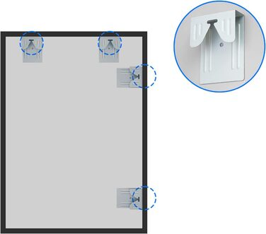 Дзеркало настінне прямокутне з заокругленими кутами, 40x60 см, чорне, нержавіюча сталь. Підходить для ванної кімнати та вітальні.