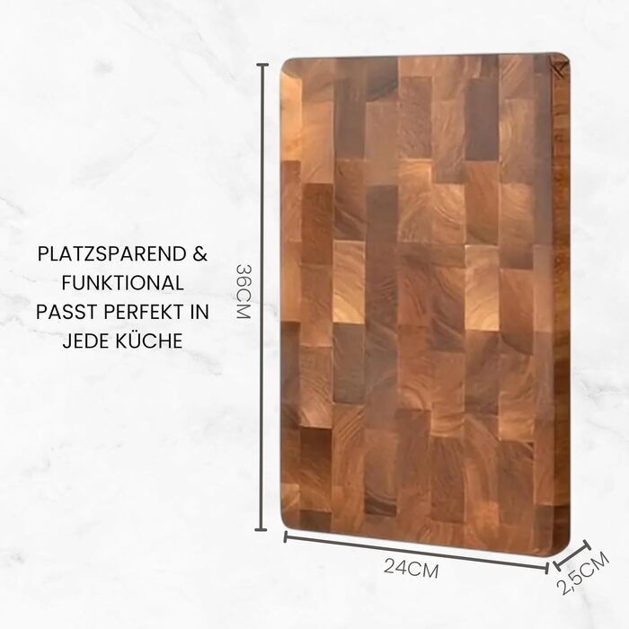 Messerglück® Premium Cutting Board made of solid Acacia wood - Antibacterial wood & dishwasher-safe - Ideal kitchen board for hobby and professional chefs - 36 x 24 x 2.5 cm