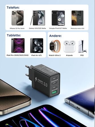 Мережевий адаптер Aioneus 40W з 4 портами USB-C та USB-A (1 шт, чорний)