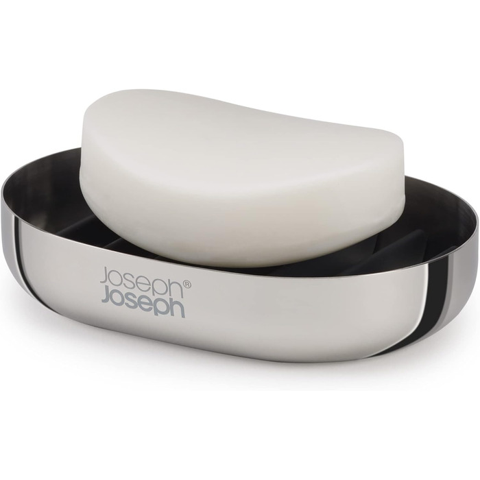 Joseph Joseph EasyStore - Luxury Quick Drain Soap Dish Holder made of Stainless Steel with Drip Tray - Steel