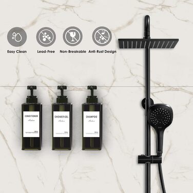 Дозатор мила настінний Anhow 3er PETG, набір 3 шт., зелений, 500 мл, без свердління, для кухні/ванної кімнати