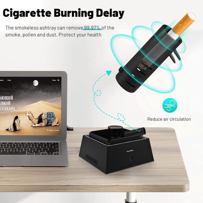 Portable Ashtray with Suction - 2 in 1 Smoke-Free Ashtray with Air Purifier - Portable Smoke Cleaner Ashtray with Filter for Home, Car, Office, Indoor Cigarettes